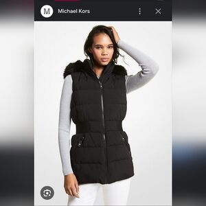 Michael Kors Black Puffer Vest Faux Fur Removable Hood